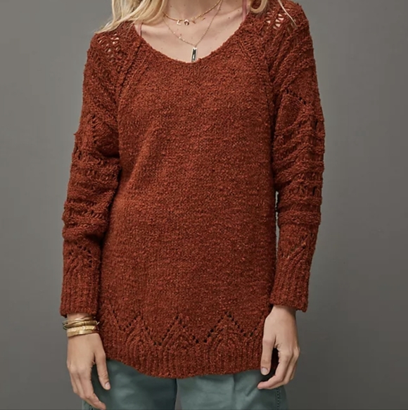 Anthropologie Pilcro Devenne Pointelle Pullover Sweater Cedar rust color - Picture 8 of 9